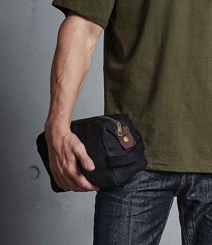 Quadra Heritage Waxed Canvas Wash Bag - BLK - ONE